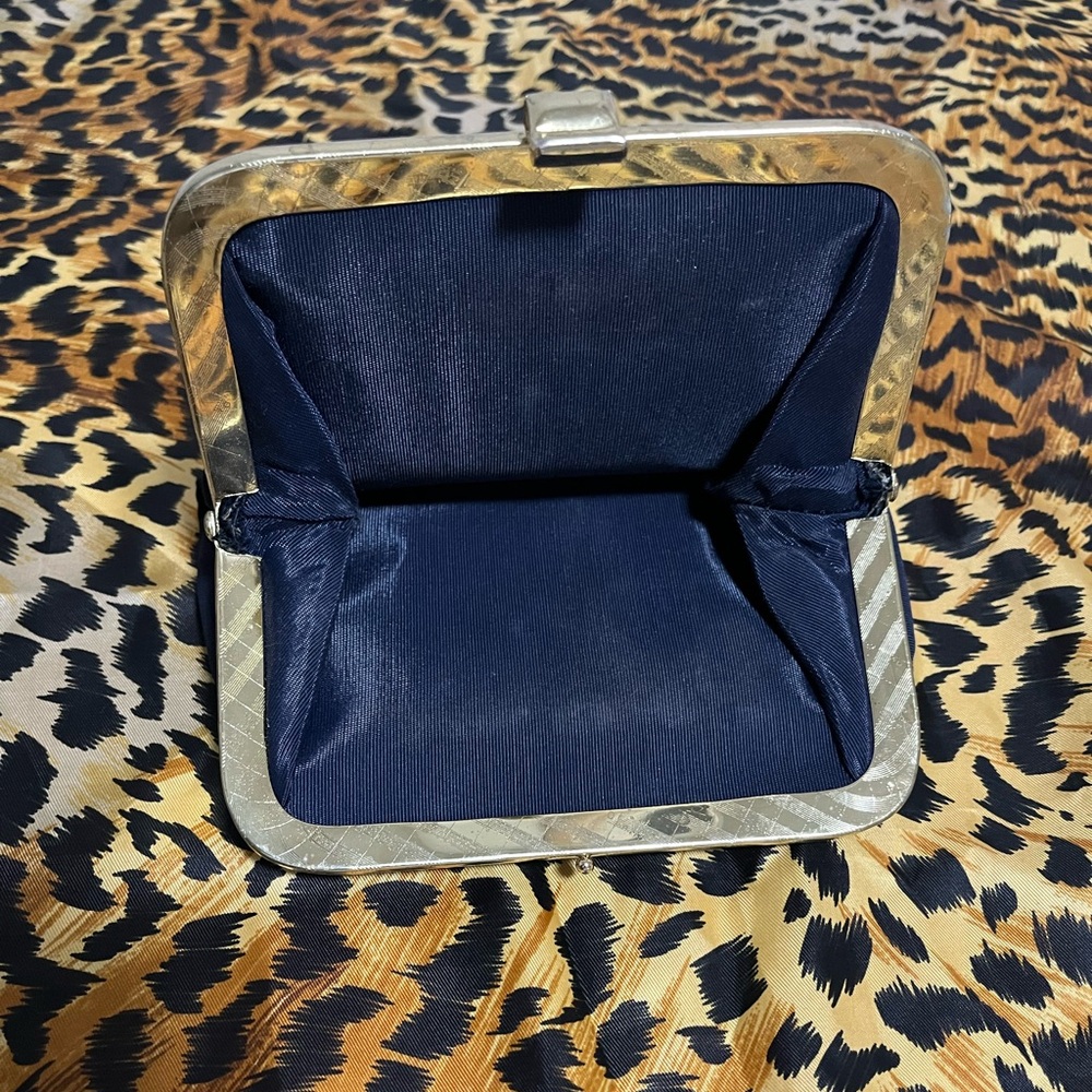 Elegant Silver and Navy Clutch